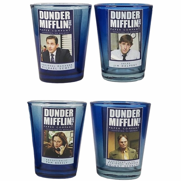 The Office Employees Blue Mini Glass Set of 4 - Picture 1 of 12